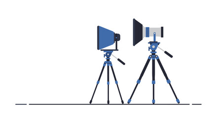 Flat design camera setup with professional tripods for photography enthusiasts
