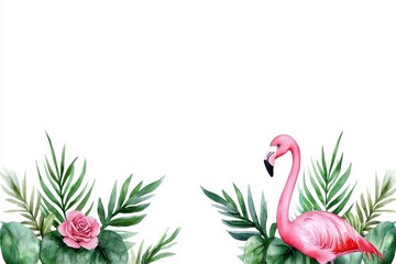 Hand drawn watercolor tropical invirtation backgraund. Artistic aquarelle exotic invite backdrop handmade foliage design jungle motif botanical element vibrant island theme painterly