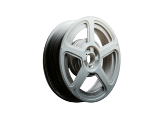 3d printing filament spool with white plastic material on black background