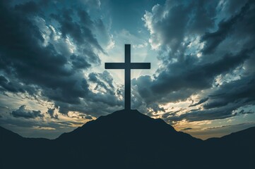 Banner featuring a cross outlined against a turbulent sky. The Rise of Christ