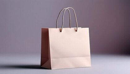 Elegant beige shopping bag with handles for retail purchases, gifts, and fashion accessories with copy space for holiday shopping season