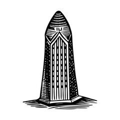 A vintage style illustration showing arfa tower