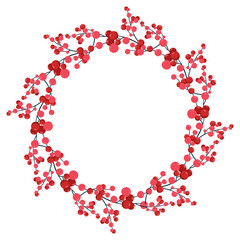 Frame for design and decoration of packaging, wedding invitations and Christmas cards. Vector illustration with branches of red berries located on a white background. Festive Christmas decor.