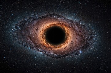 Cosmic scene featuring a black hole, planets, and a galaxy in a sci-fi style wallpaper. The majestic expanse of deep space with countless galaxies in the cosmos. Artistic representation of the