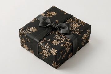 Holiday present wrapped in cloth with blank area for text. Classic fabric wrapping technique. Sustainable festive idea.