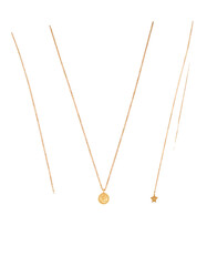 Gold chain necklaces with pendant, star on transparent background