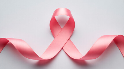 Wavy pink ribbon loop for breast cancer awareness, clean banner style