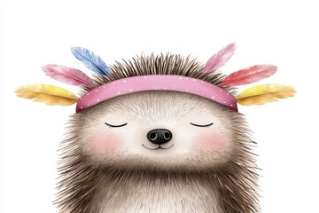 Watercolor hedgehog. Hand drawn boho illustration Per. Aquarelle erinaceus. artistic bohemian picture. individualistic mammal. fauna. nature. forest creature. design element. decoration.