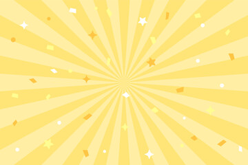 黄色のサンバーストと紙吹雪の背景　集中線