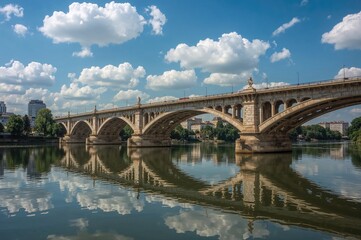 Fototapeta premium River crossing in the summertime showing a mirrored surface