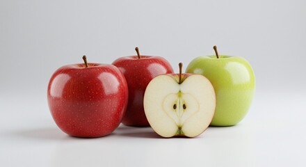 High resolution studio shot of apple isolated on white background, natural fruit with detailed texture for diet, health, and organic food concept projects