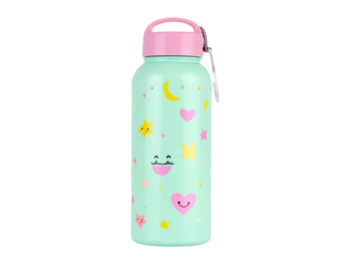 Mint water bottle with stars and moon on transparent background