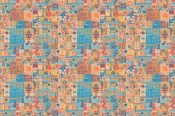 Fototapeta premium Vibrant square-patterned gift wrapping texture background