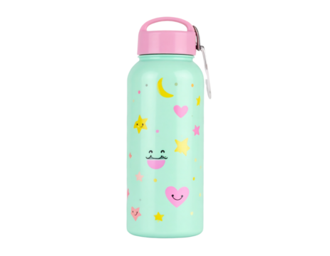 Mint water bottle with stars and moon on transparent background
