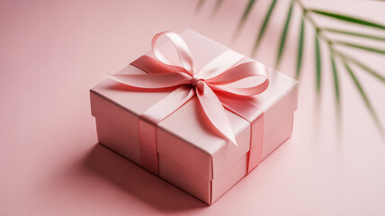 Obraz premium Elegant pink gift box with satin ribbon, perfect for weddings, birthdays, and special occasions
