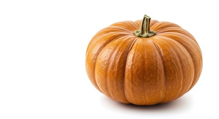 High detail studio shot of fresh pumpkin isolated on white background with natural texture, close-up food photography perfect for healthy diet and autumn design projects