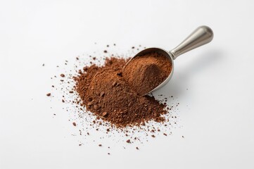 Isolated cocoa powder on a white backdrop