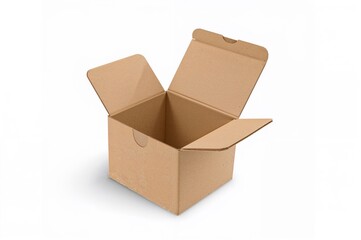 Flip-top cardboard container with lid raised, isolated on a white background
