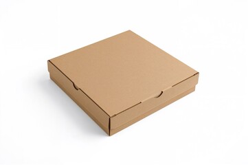 Plain cardboard pizza container on a white backdrop. Design template.