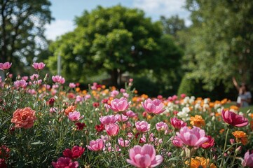 Fototapeta premium Morning capture of lovely floral plants for a home garden backdrop, isolated nature with trees and spring vibes