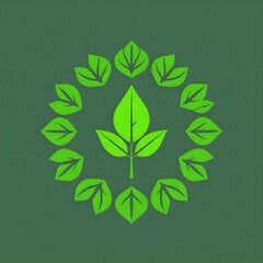 A circular array of green leaves surrounding a central three-leaf plant