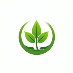 A simple green leaf logo with a plant inside a circular frame