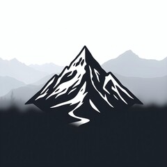 A stylized black and white mountain peak icon with a road winding through it