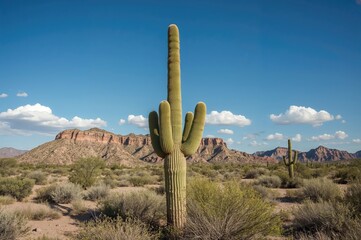 Green cactus under the desert sky, nature's beauty in a dry landscape
