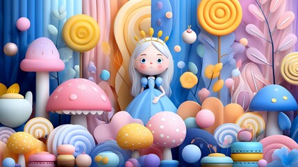 Obraz premium Whimsical Pastel Princess in Candyland Setting