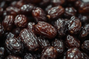 Obraz premium Dates and prunes served for iftar during Ramadan, with a soft-focus and blurred background from a wide aperture.