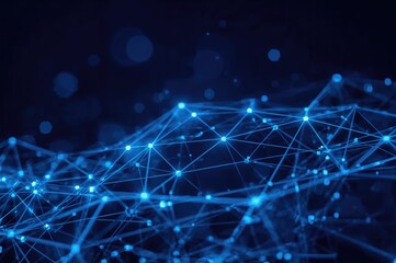 Abstract blue polygonal tech network and link technologies on a digital backdrop