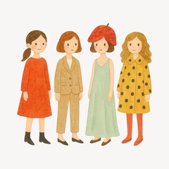 Whimsical illustration of fashionable friends.