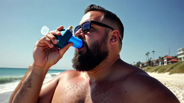 inhaler asthma, breath relief, emergency response. Respiratory health. Bronchioles expand with fresh air. Inhalation speed improves lung capacity. Relief process aids body recovery.