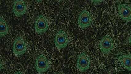 Obraz premium Close-up view of velvet backdrop made from vibrant green peacock feathers