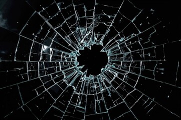 Obraz premium Photo of Shattered Glass Pane Against Dark Backdrop