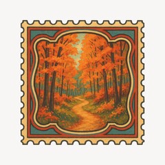 Obraz premium Vintage autumn forest stamp