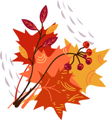 Autumn leaves bouquet. Maple leaves and red berries for cards and invitation decor. Design element for Thanksgiving and other autumn holidays and events.