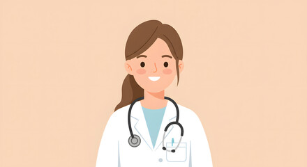 Fototapeta premium Cartoon Style Smiling Female Doctor with Stethoscope Profession Illustration