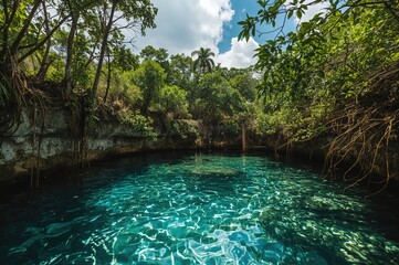 A natural sinkhole located 7 km from the town center in the Yucatan region.