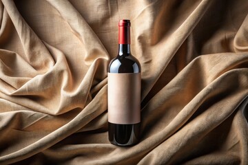 Elegant Wine Bottle Mockup on Soft Fabric Background