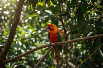 The chattering lory is a parrot that lives in wooded areas.