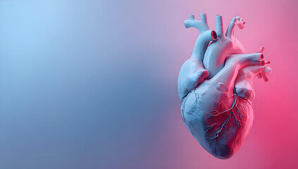 A visually striking, colorful depiction of a human heart, symbolizing life and vitality, set against a gradient background of blue and pink hues.