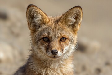 Obraz premium Detailed view of a charming wild fox native to high-altitude deserts