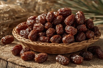 Fototapeta premium Sunlit dried dates rich in vitamins and minerals