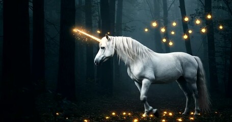 Enchanted unicorn in a mystical forest at twilight