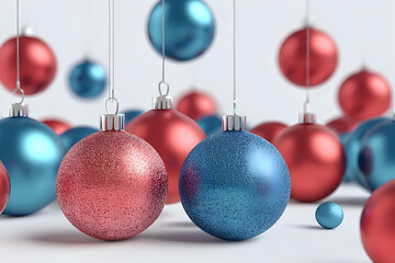 A vibrant arrangement of red and blue Christmas ornaments hanging elegantly, adding a festive touch to holiday decorations and celebrations.