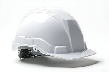 Fototapeta premium A white hard hat is shown on a clean background, symbolizing safety and protection in construction and industrial environments.