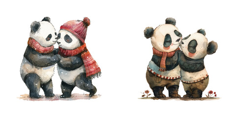 romantic couple panda watercolor vector illustration © Dar