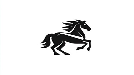 Black horse silhouette in a dynamic pose.