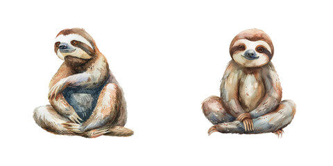 sloth watercolor vector illustration